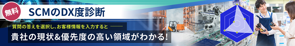 無料 SCMのDX診断 質問の答えを選択し、お客様情報を入力すると貴社の現状&優先度の高い領域がわかる！