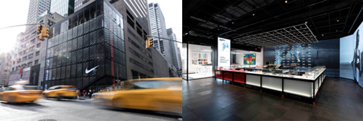 NikeのNYCフラッグシップ店の外観とカスタムスニーカー作成などもできる内観