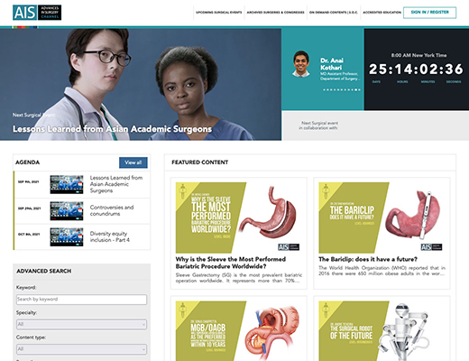 Advances In Surgery(AIS)では専門手術医師によるレクチャーなどのビデオセッションや関連ビデオコンテンツを定期的にアップしており、無料でアクセスができる
