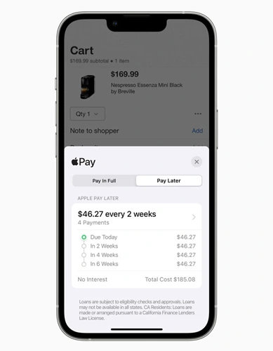 Apple Pay Laterは6週間の間に4分割した金額を4回払うというペイメントサービスである